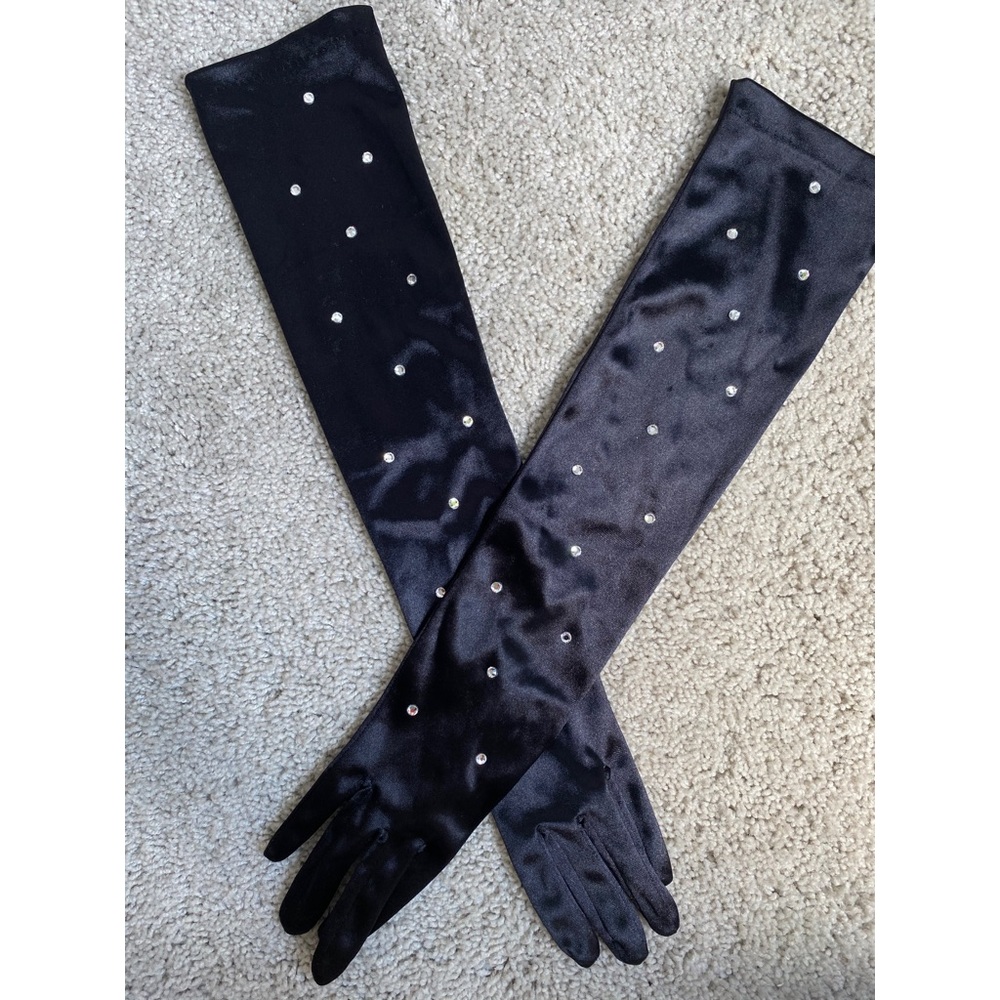 Black Rhinestone Elbow Gloves